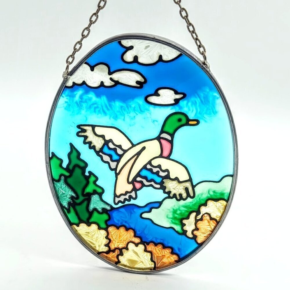 Flying Duck Oval Stained Glass Suncatcher